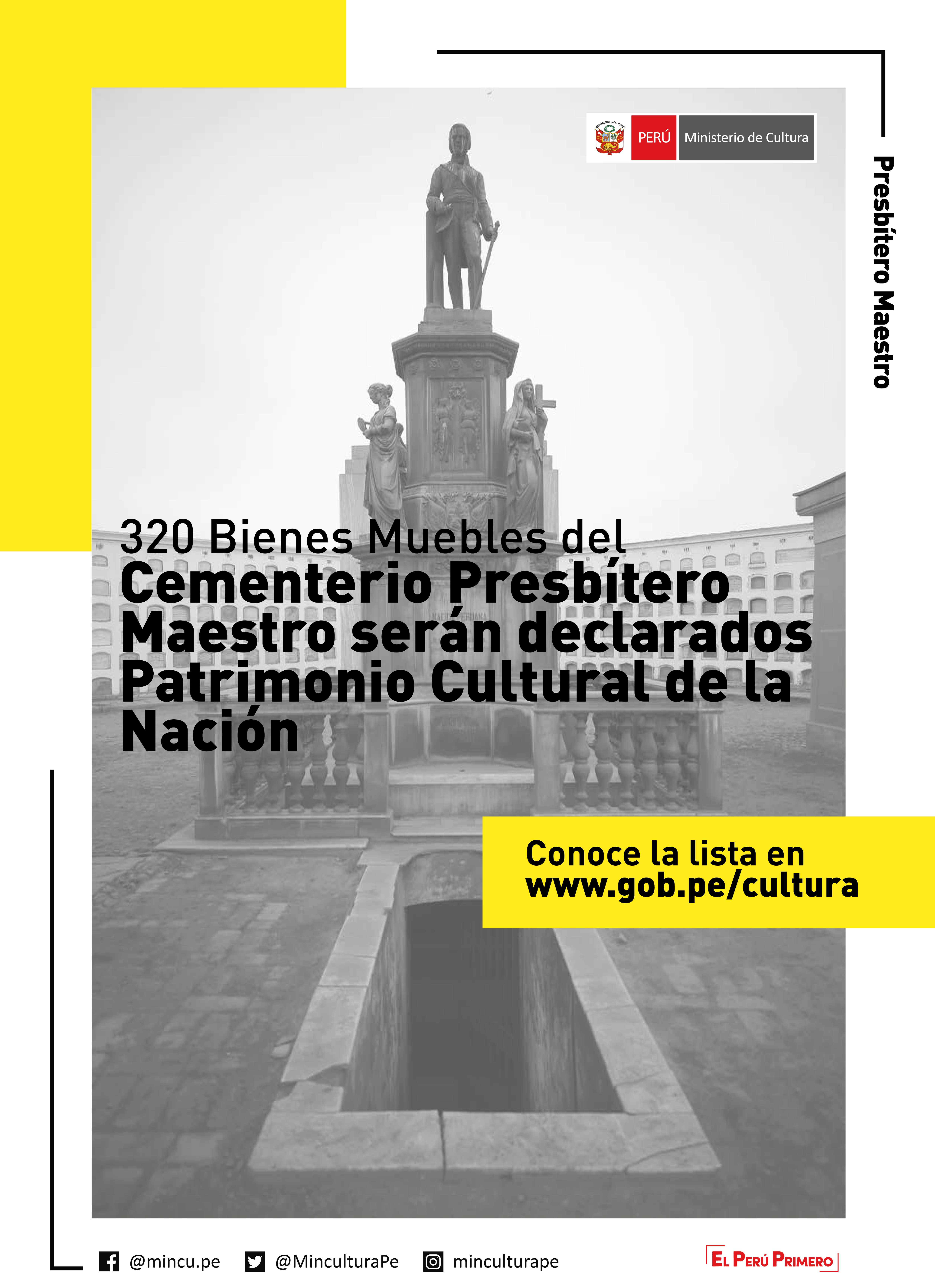 Iniciarán procedimiento para declarar a los bienes muebles del Cementerio Presbítero Maestro como Bienes Integrantes del Patrimonio Cultural de la Nación