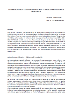 Burger y Fehren-Schmitz (2026), INFORME DEL PROYECTO ANÁLISIS DE ADN DE LOS INCAS Y LAS POBLACIONES MULTIÉTNICAS PREHISPANICAS