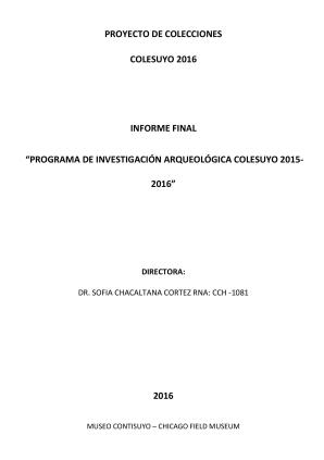 Chacaltana (2016) Informe del proyecto de colecciones Colesuyo 2016