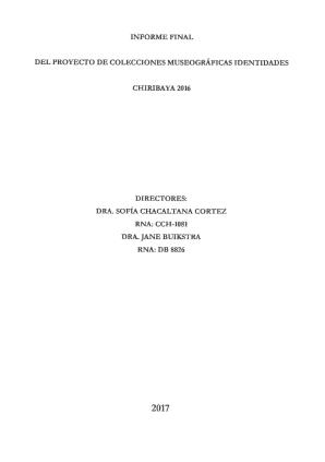 Chacaltana y Buikstra (2017) Informe proyecto de colecciones museográficas identidades Chiribaya