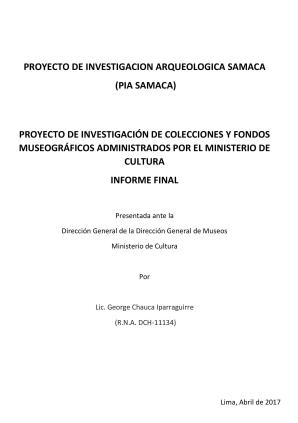 Chauca (2017) Informe Proyecto de Investigación Arqueológica Samaca