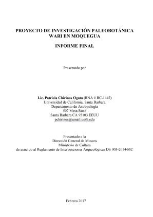 Chirinos (2017) Informe proyecto de investigación paleobotánica Wari en Moquegua