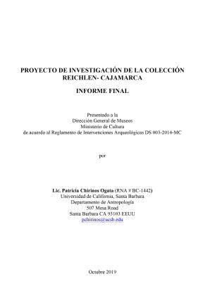 Chirinos (2019) Informe Proyecto de Investigación de la Colección Reichlen-Cajamarca