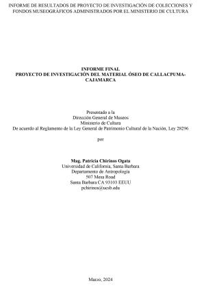 Chirinos (2024) Informe Proyecto de investigación del material óseo de Callacpuma-Cajamarca