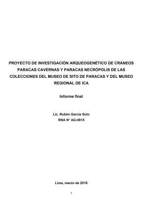 García (2018) Informe Proyecto de investigación arqueogenético de cráneos Paracas Cavernas y Paracas Necrópolis de las colecciones del Museo de Sitio de Paracas y del Museo Regional de Ica