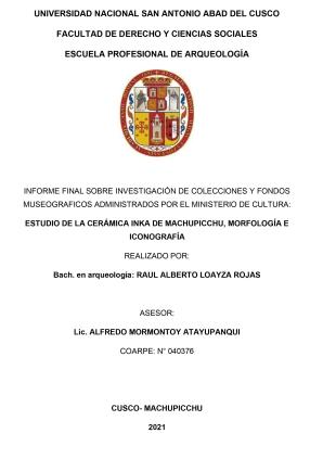Loayza (2021) Informe Proyecto Estudio de la Cerámica de la ciudad Inka de Macchupicchu, Morfología e Iconografía