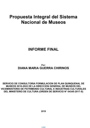 Propuesta Integral del Sistema Nacional de Museos Informe Final
