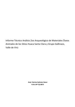 Quilcate (2018) Informe Análisis zoo arqueológico de materiales óseos animales de los sitios Huaca Santa Clara y Grupo Gallinazo, Valle de Virú