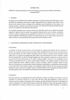 Santisteban (2016) Informe Proyecto de investigación Estudio de muestras de tierra de Pampa La CruzLa Poza de la Bahía de Huanchaco