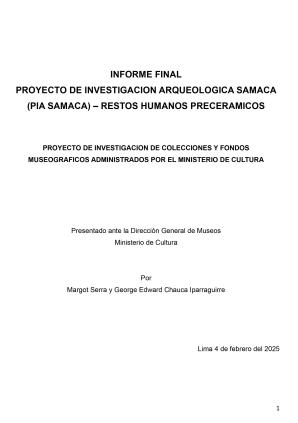 Serra y Chauca (2025) Informe Proyecto de investigación arqueológica Samaca restos humanos precerámicos