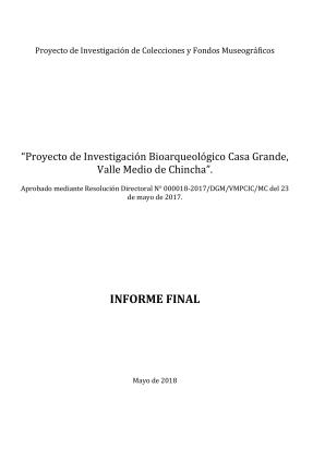 Zavaleta (2018) Informe Proyecto de Investigación Bioarqueológica Casa Grande, Valle Medio de Chincha