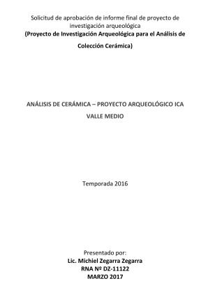 Zegarra (2017) Informe proyecto de investigación Análisis de cerámica Proyecto Arqueológico Ica Valle Medio